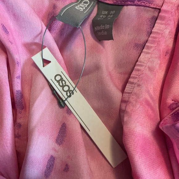 ASOS DESIGN drape front cami slip dress Pink Satin Tie Dye Bodycon‎ Size 6 - Picture 6 of 6